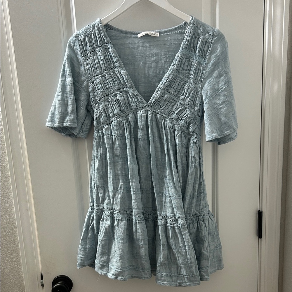 Pull&Bear Soft Blue Knit V-Neck Mini Dress